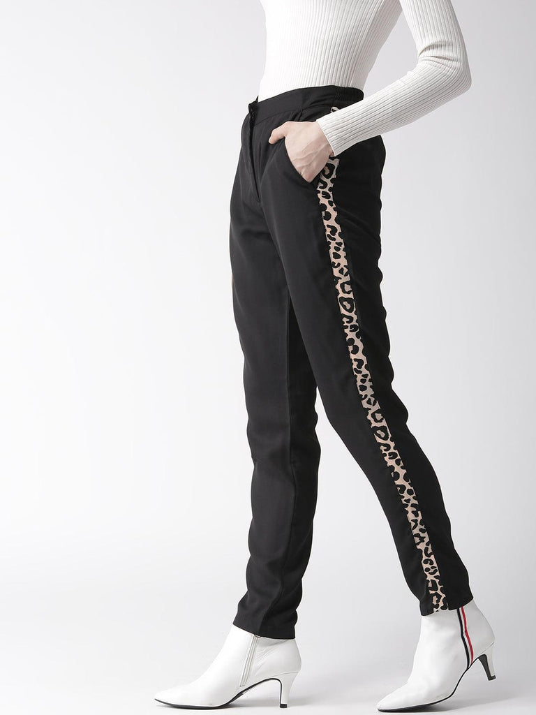 Women Black Tailored Slim Fit Solid Trousers-Trousers-StyleQuotient