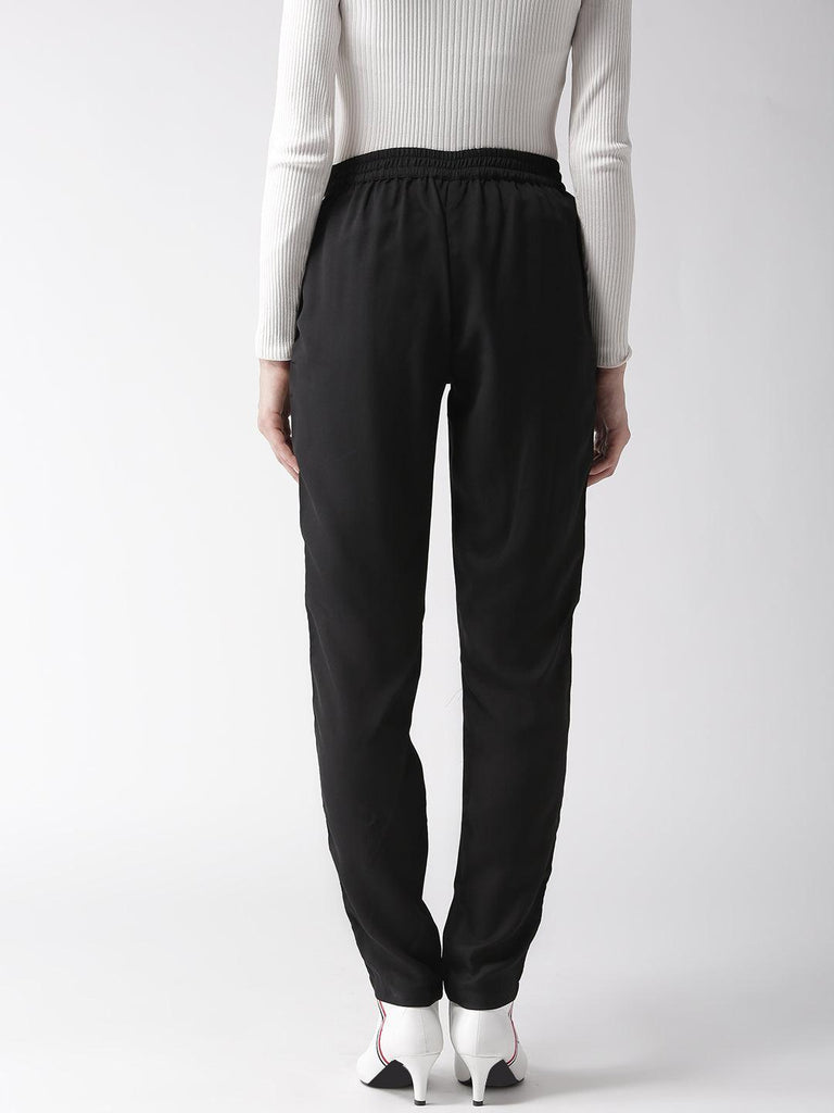 Women Black Tailored Slim Fit Solid Trousers-Trousers-StyleQuotient