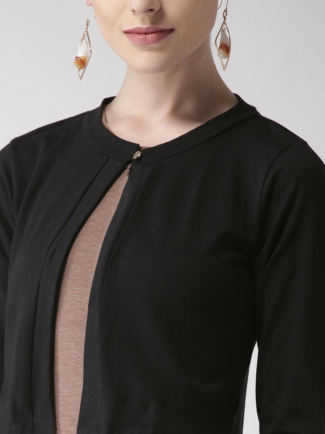 Style Quotient Women Solid Black Cotton Smart Casual Crop Shrug-Shrug-StyleQuotient