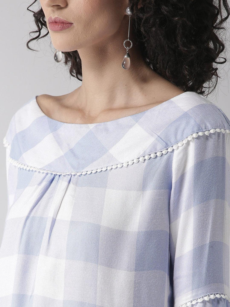 Women Blue & White Checked Top-Tops-StyleQuotient