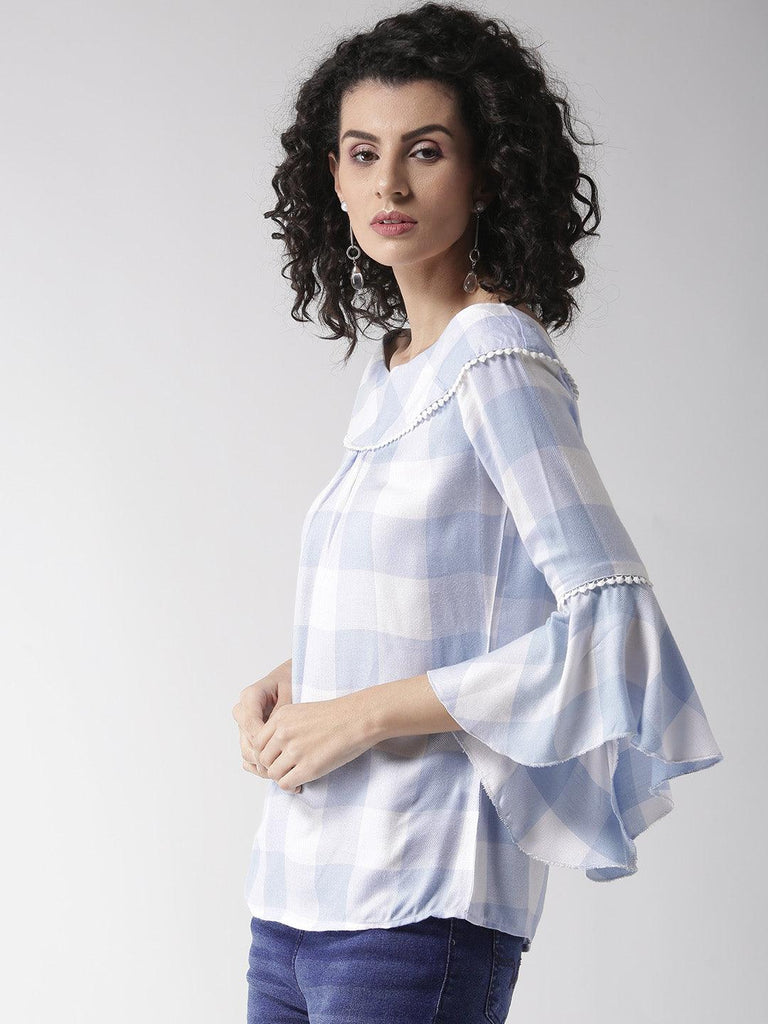 Women Blue & White Checked Top-Tops-StyleQuotient