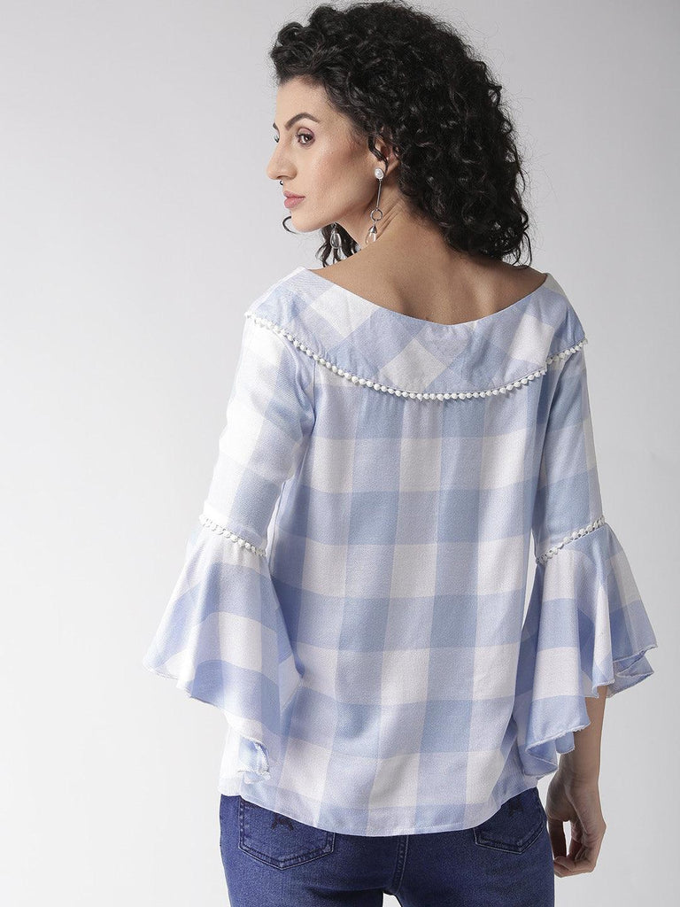 Women Blue & White Checked Top-Tops-StyleQuotient