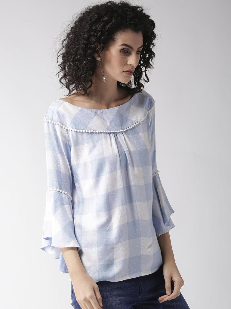 Women Blue & White Checked Top-Tops-StyleQuotient