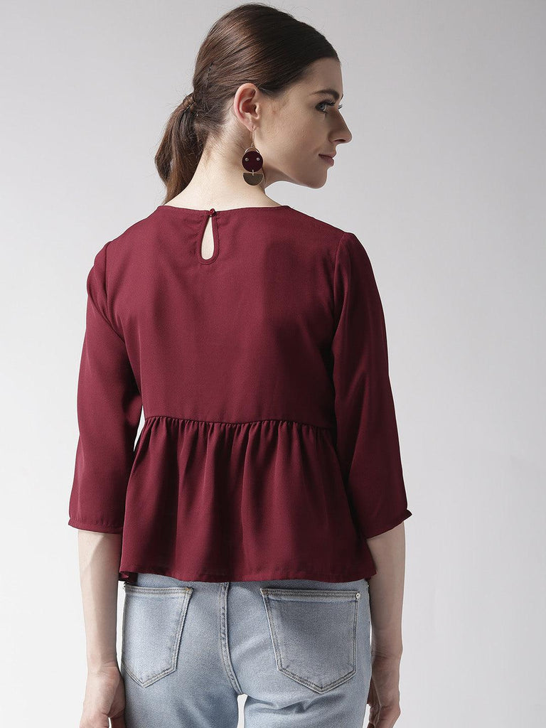 Women Maroon Embroidered A-Line Top-Tops-StyleQuotient