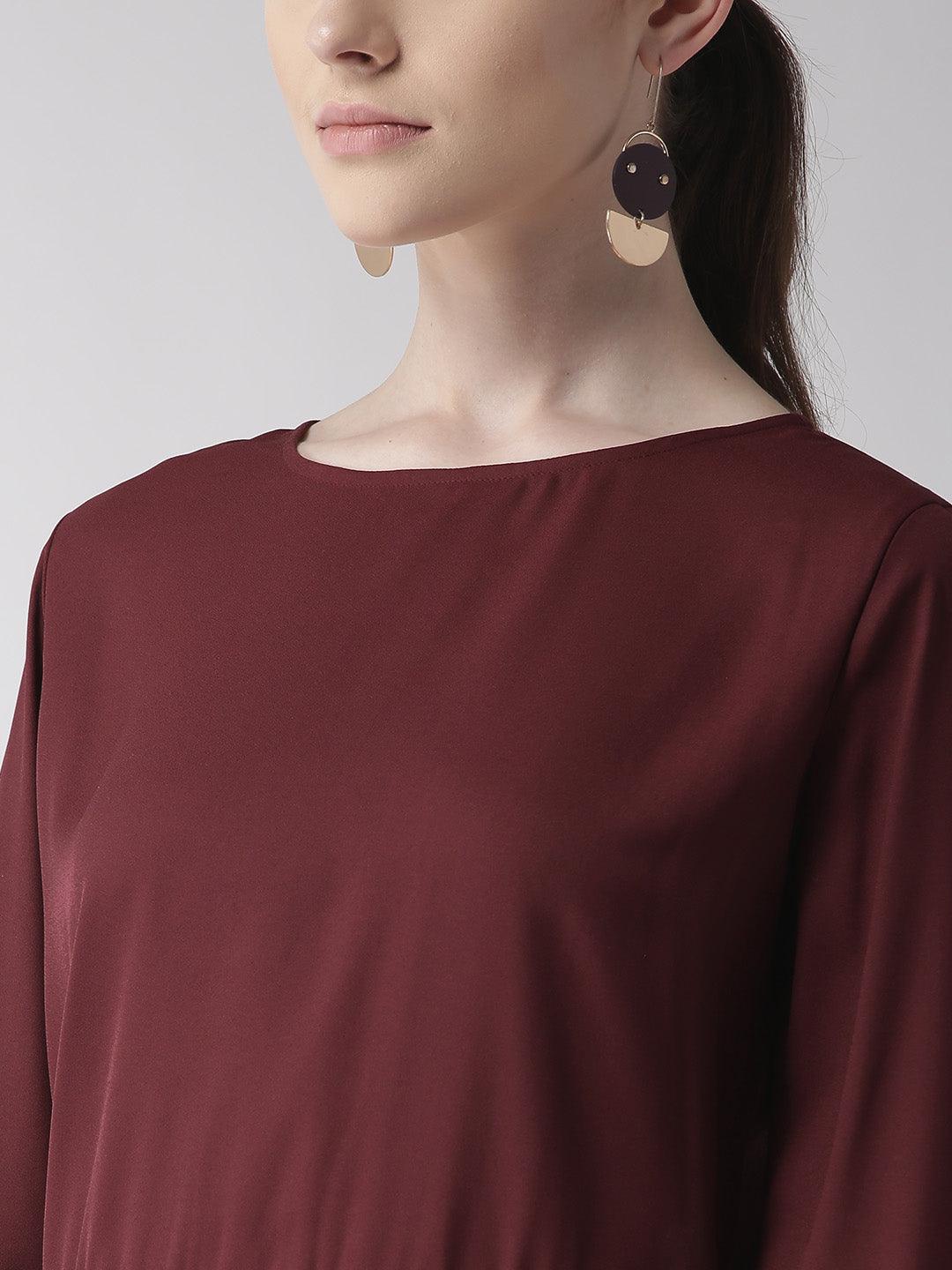 Women Burgundy Solid A-Line Top-Tops-StyleQuotient