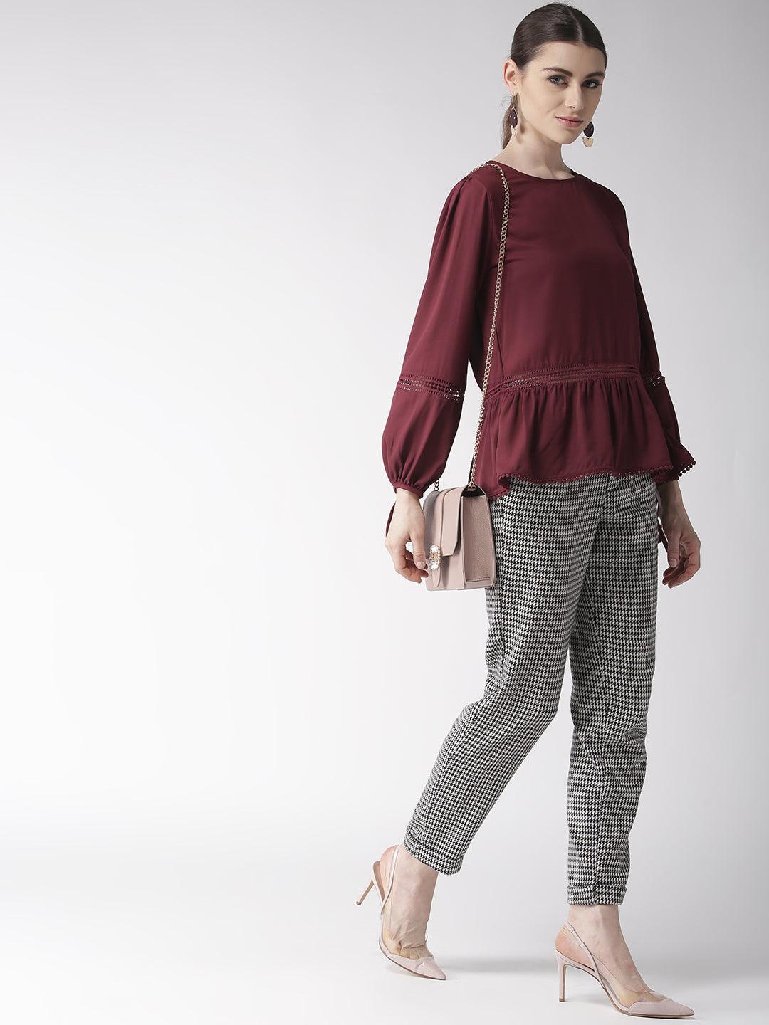 Women Burgundy Solid A-Line Top-Tops-StyleQuotient