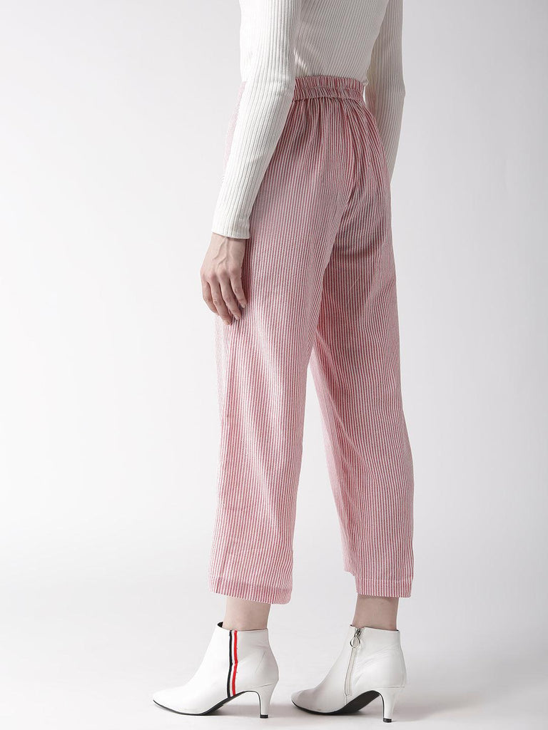 Women Red & White Tailored Loose Fit Striped Culottes-Trousers-StyleQuotient