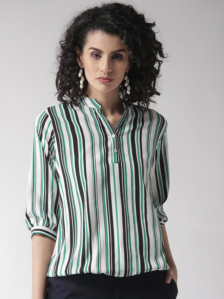 Women Striped Half Placket Shirt Style Top-Tops-StyleQuotient