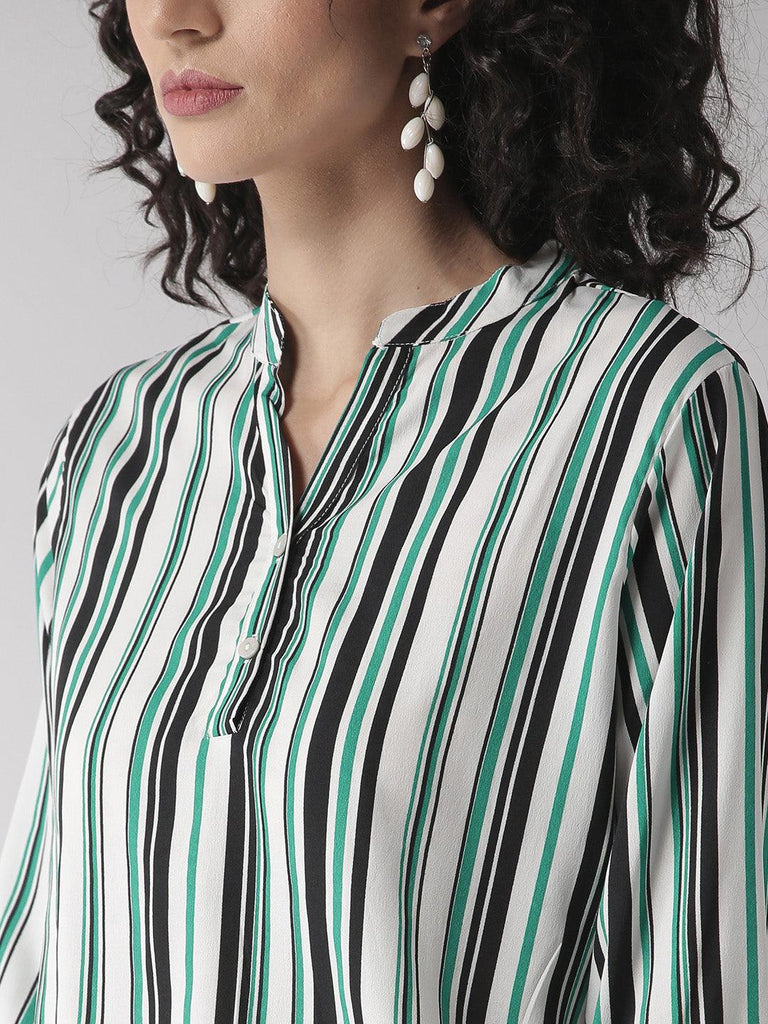 Women Striped Half Placket Shirt Style Top-Tops-StyleQuotient