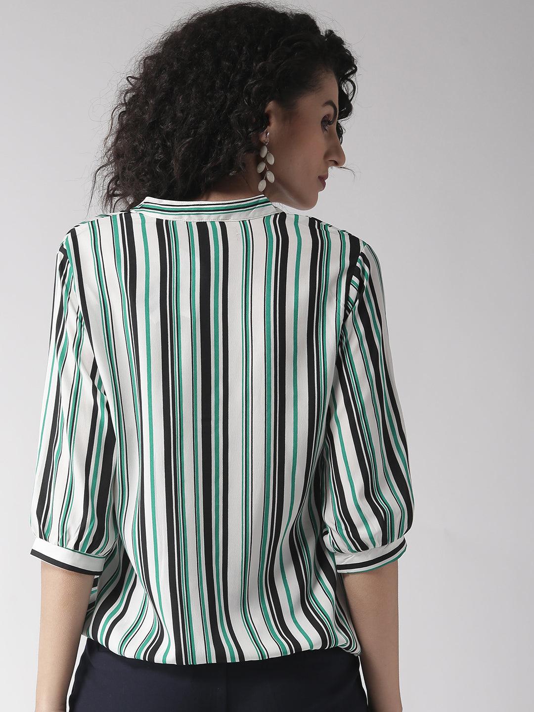 Women Striped Half Placket Shirt Style Top-Tops-StyleQuotient