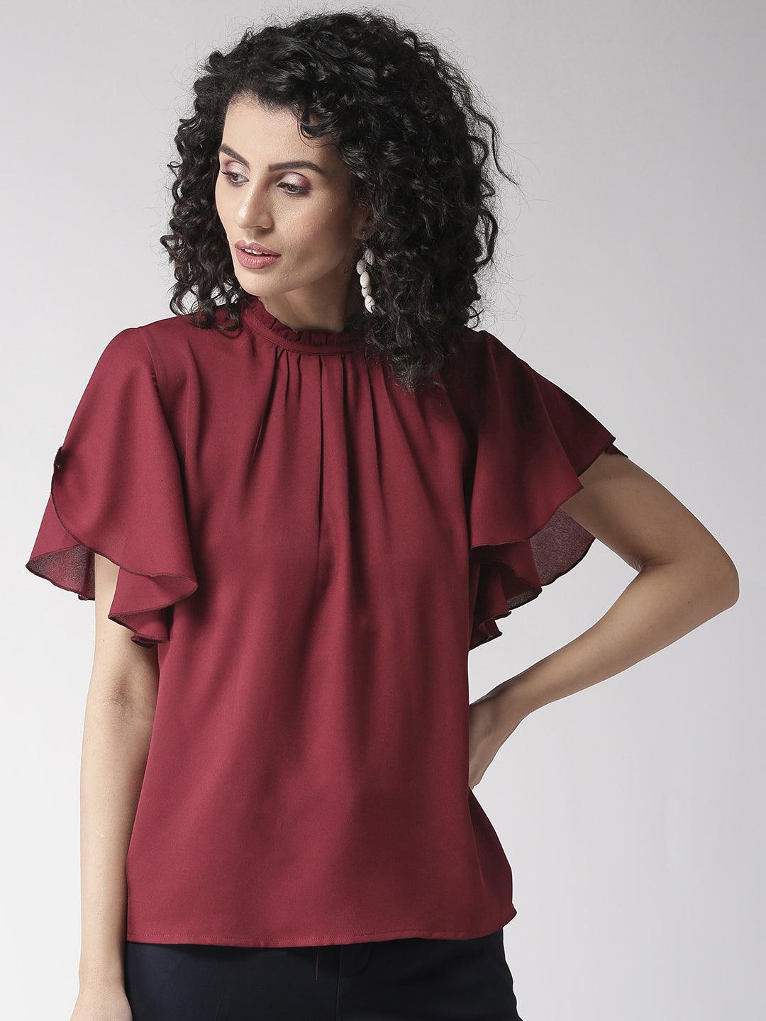 Women Maroon Solid Top-Tops-StyleQuotient
