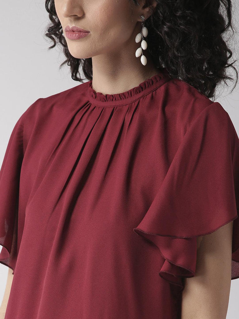 Women Maroon Solid Top-Tops-StyleQuotient