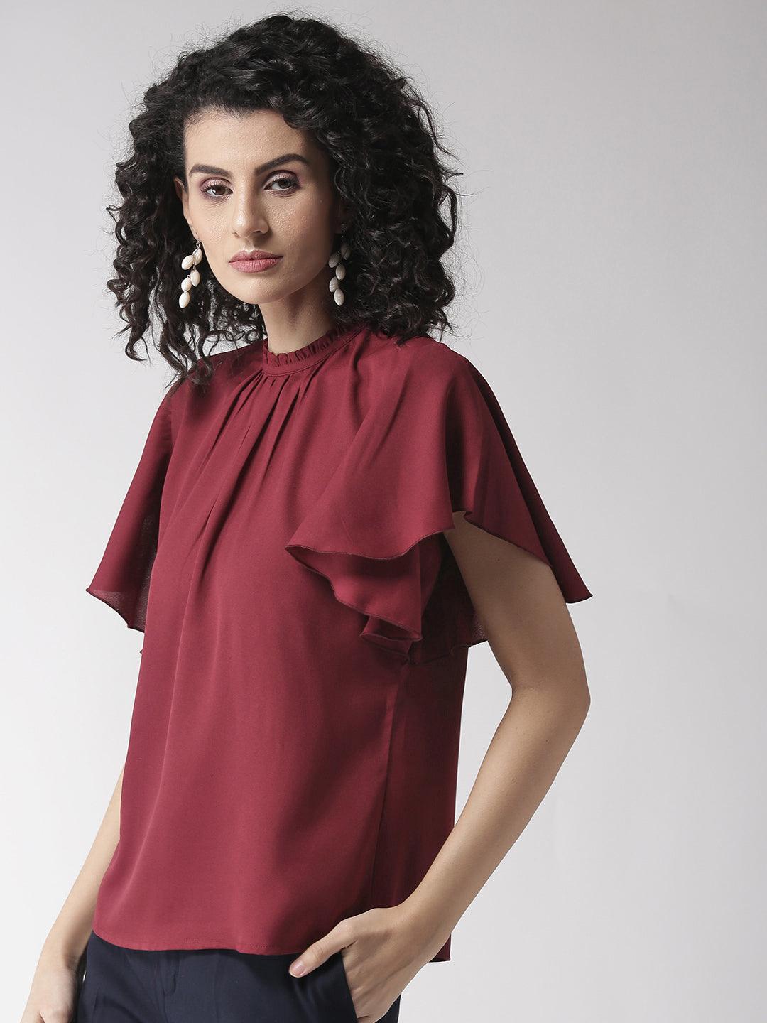 Women Maroon Solid Top-Tops-StyleQuotient