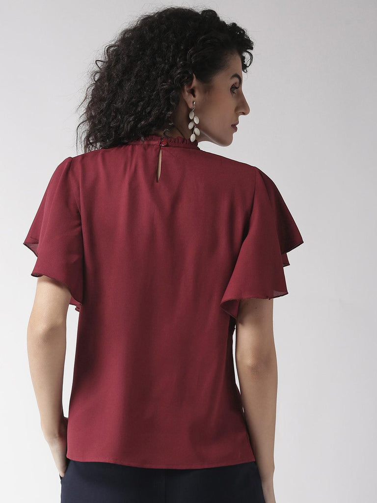 Women Maroon Solid Top-Tops-StyleQuotient
