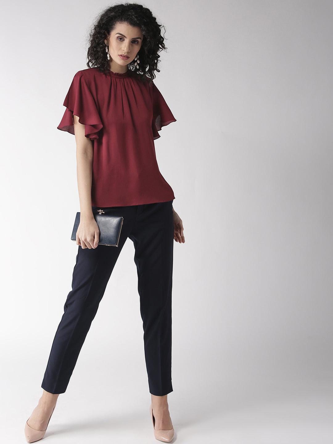 Women Maroon Solid Top-Tops-StyleQuotient