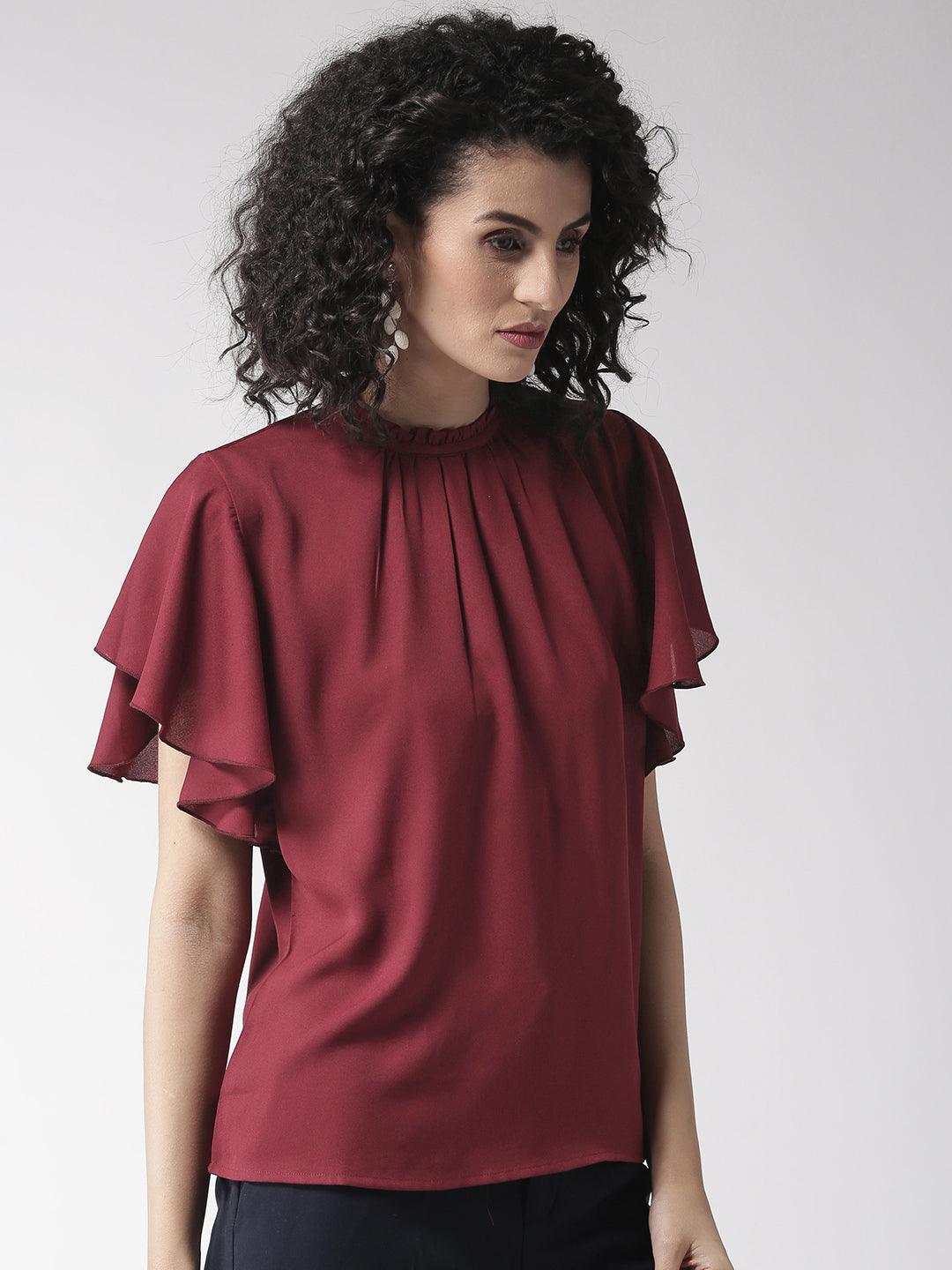 Women Maroon Solid Top-Tops-StyleQuotient