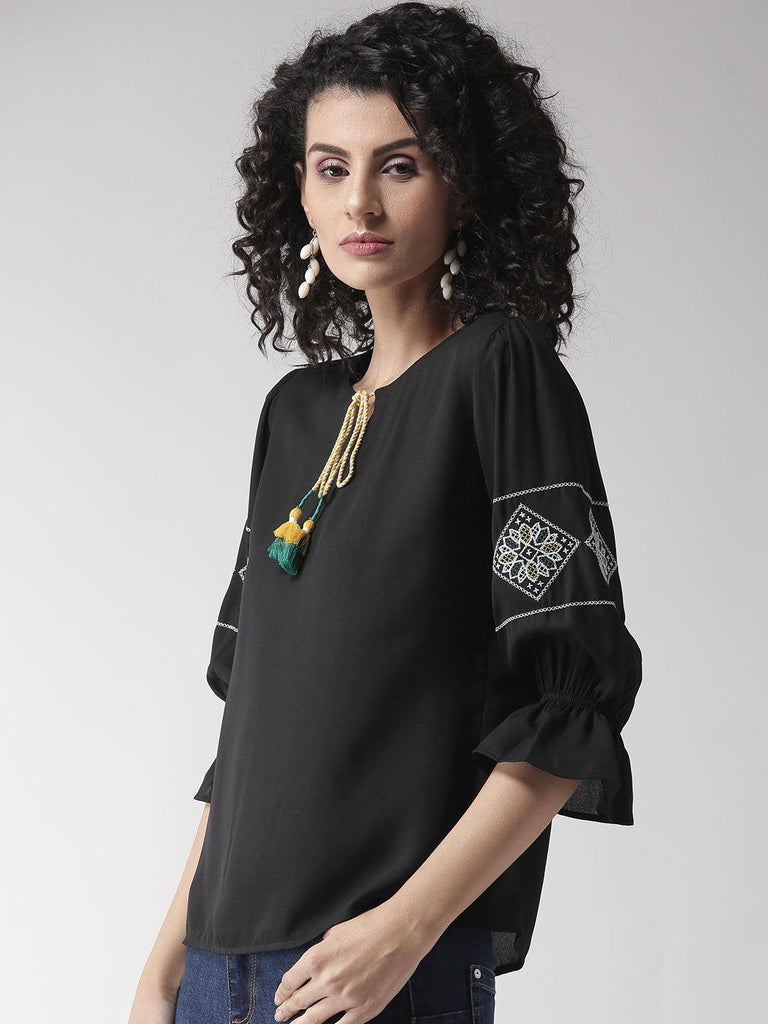 Women Black Solid Top-Tops-StyleQuotient