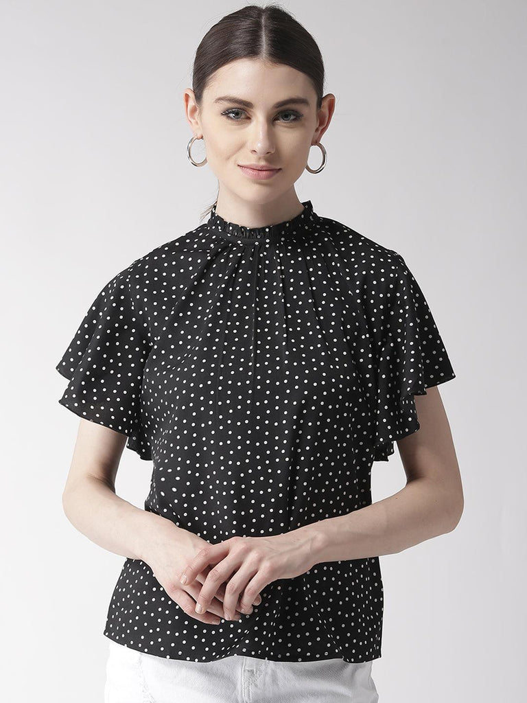 Women Peach-Coloured Polk Dot Print Top-Tops-StyleQuotient