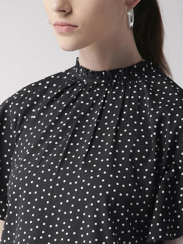 Women Peach-Coloured Polk Dot Print Top-Tops-StyleQuotient