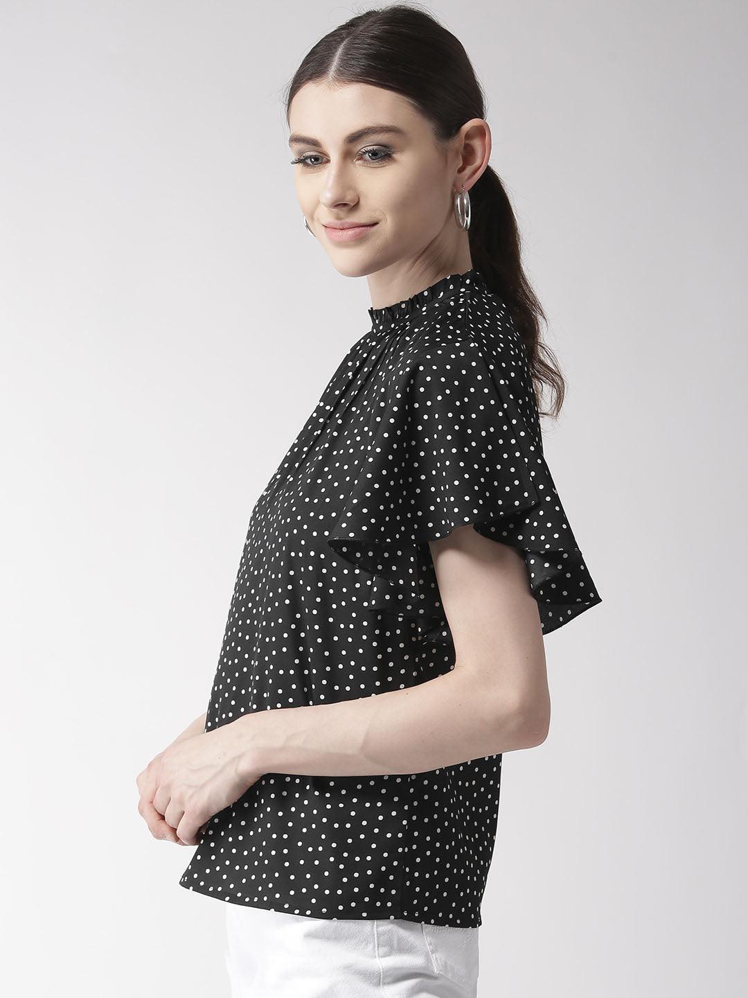 Women Peach-Coloured Polk Dot Print Top-Tops-StyleQuotient