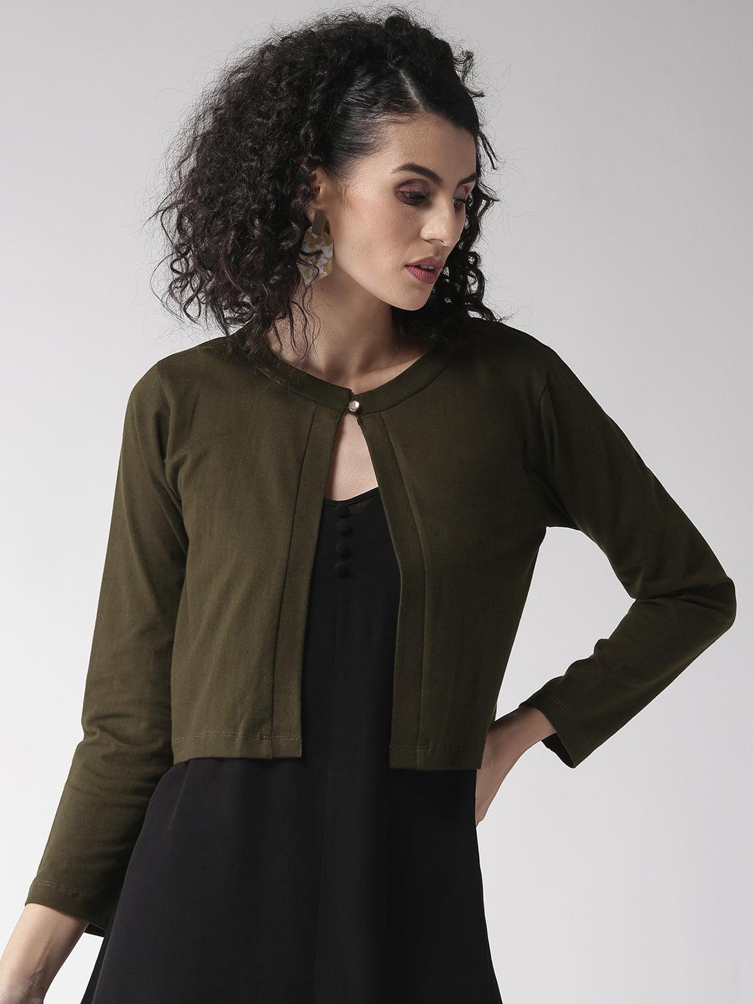 Style Quotient Women Solid Black Cotton Smart Casual Crop Shrug-Shrug-StyleQuotient