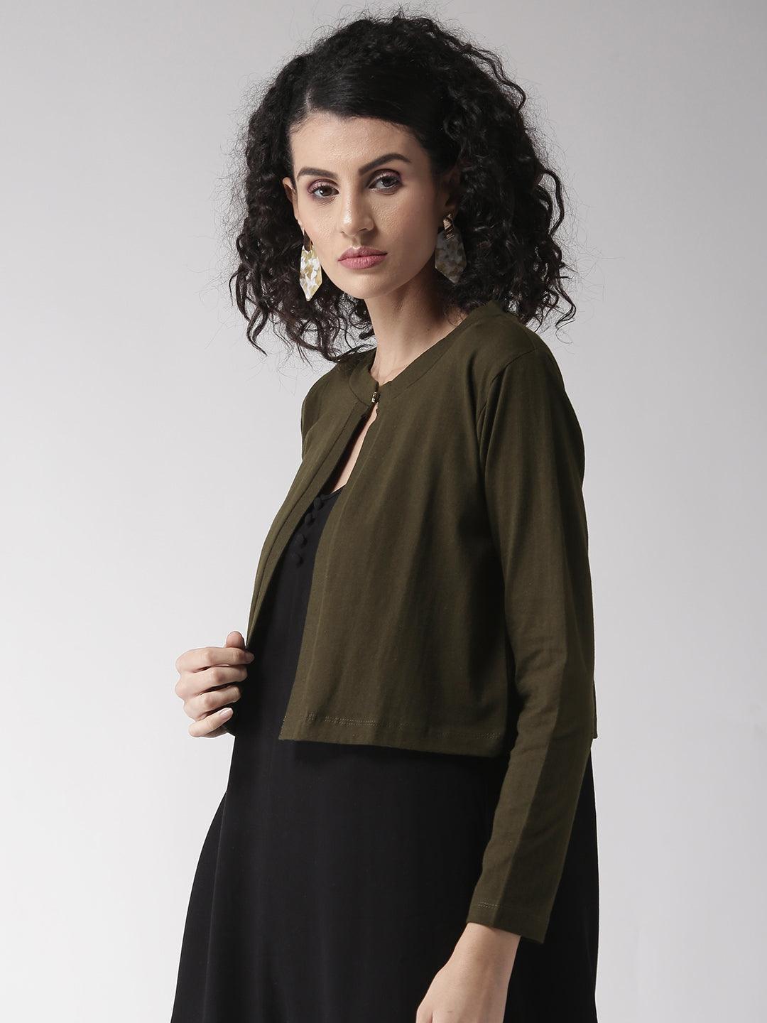 Style Quotient Women Solid Black Cotton Smart Casual Crop Shrug-Shrug-StyleQuotient
