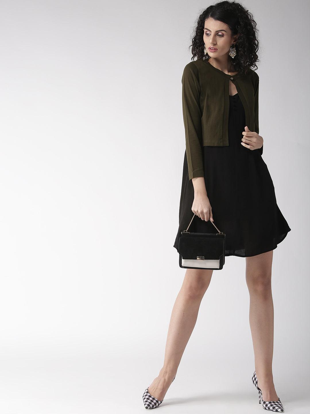 Style Quotient Women Solid Black Cotton Smart Casual Crop Shrug-Shrug-StyleQuotient