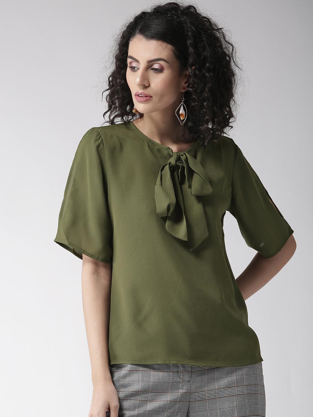 Women Olive Green Solid Top-Tops-StyleQuotient
