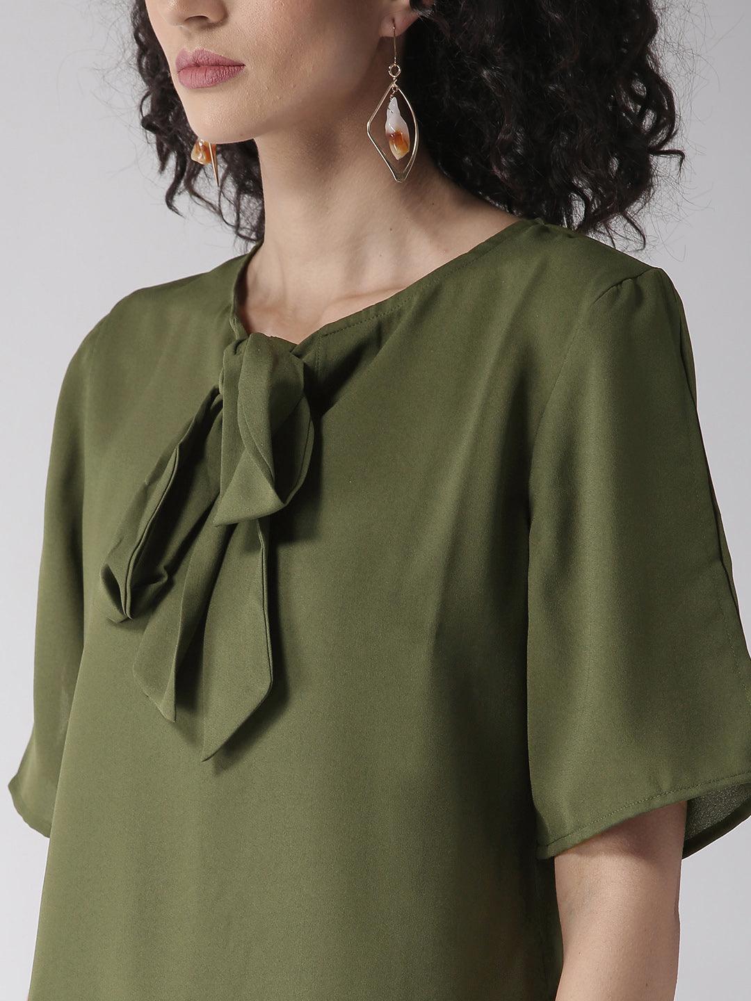 Women Olive Green Solid Top-Tops-StyleQuotient
