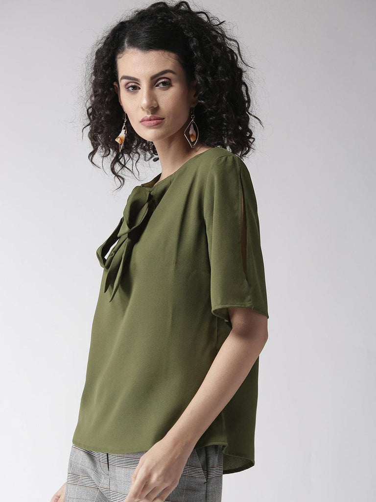 Women Olive Green Solid Top-Tops-StyleQuotient