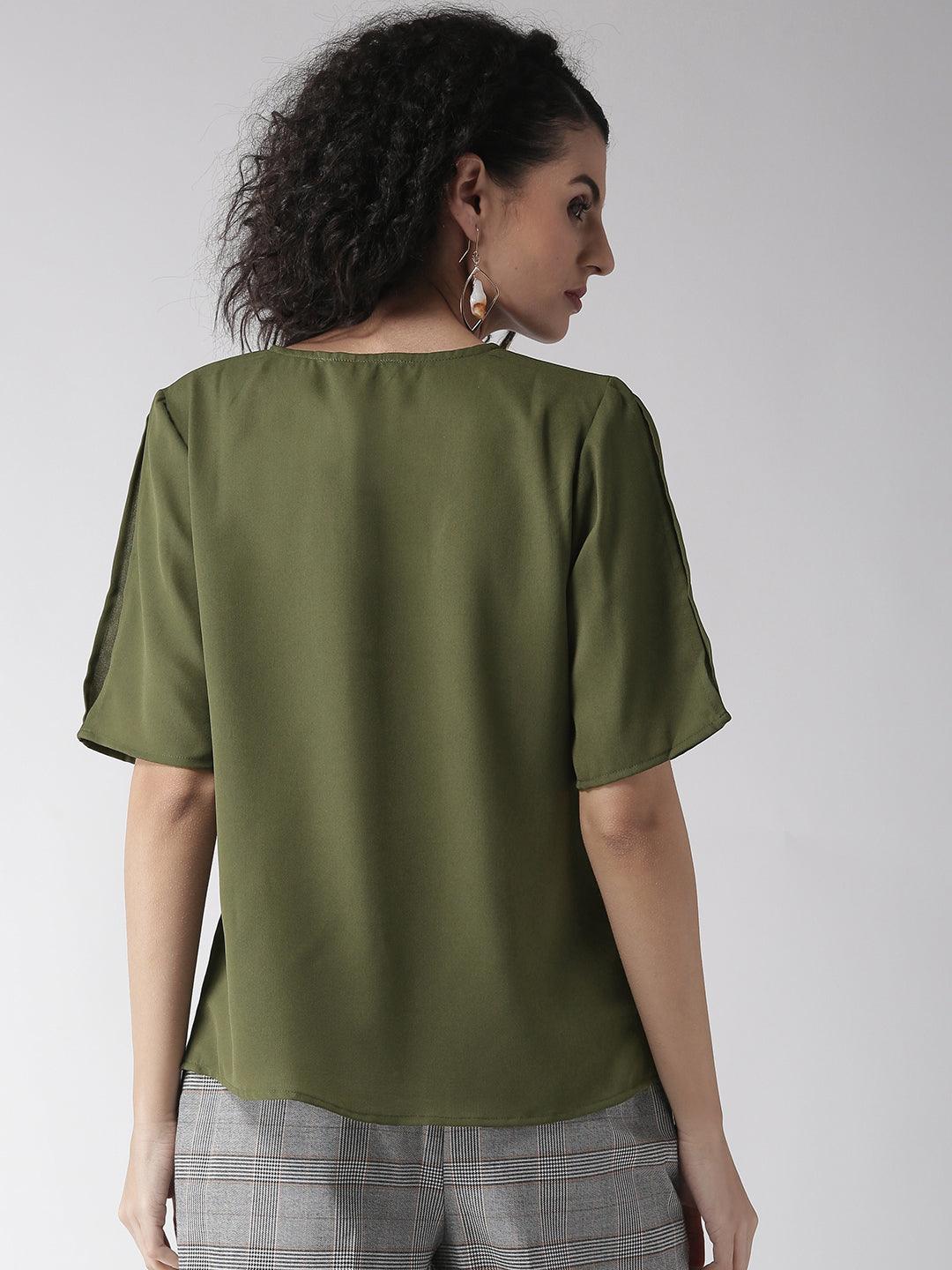 Women Olive Green Solid Top-Tops-StyleQuotient