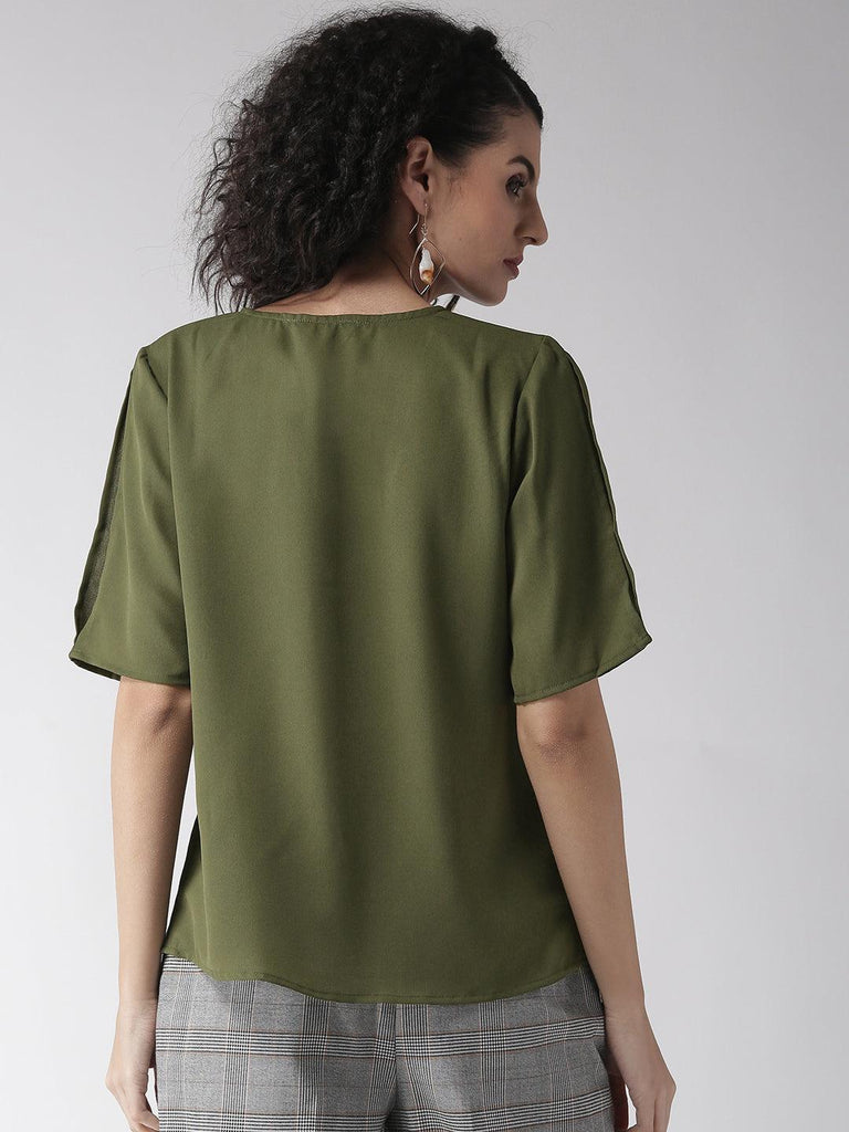 Women Olive Green Solid Top-Tops-StyleQuotient