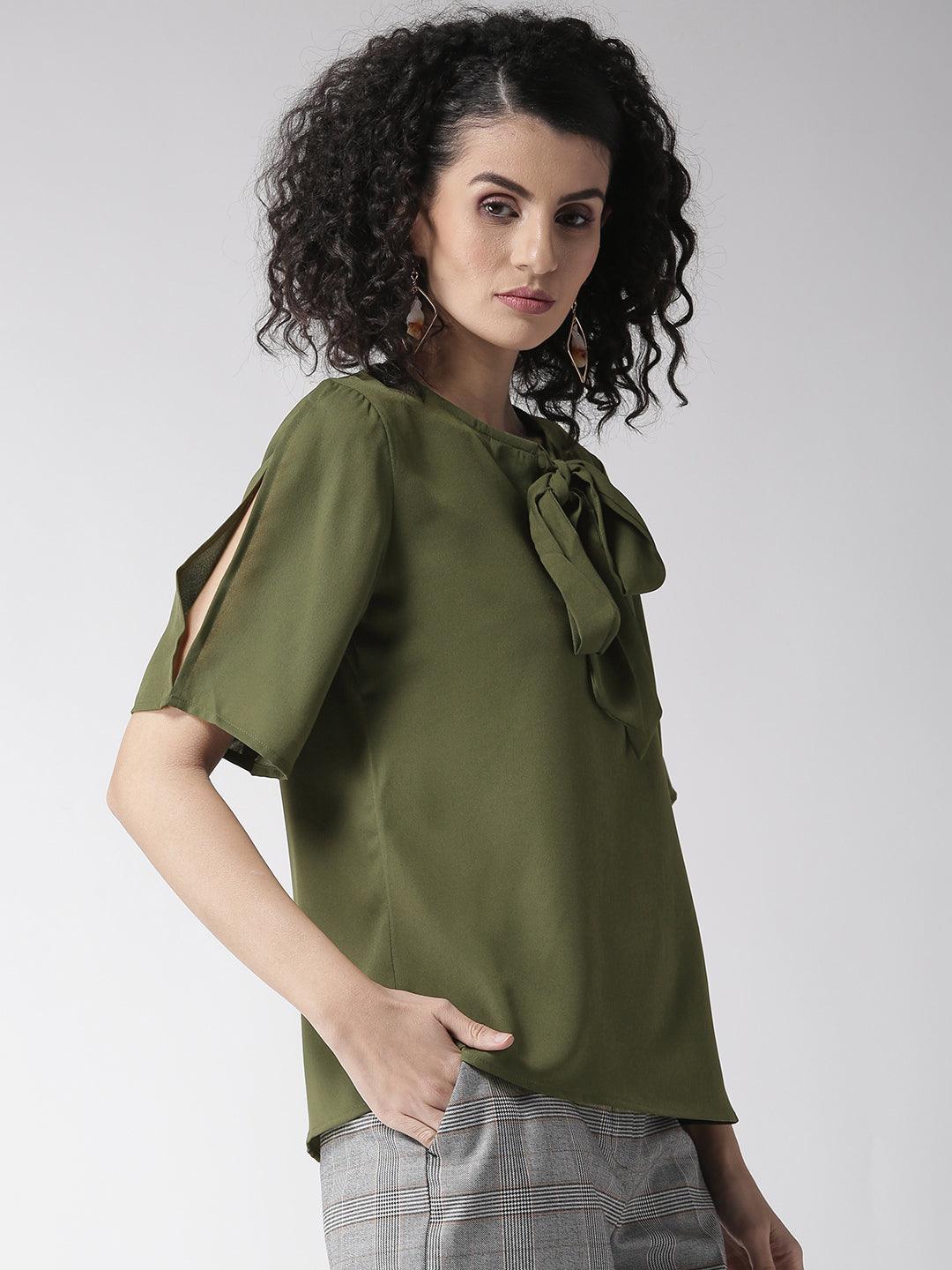 Women Olive Green Solid Top-Tops-StyleQuotient