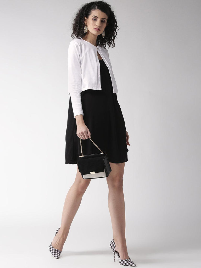 Style Quotient Women Solid Black Cotton Smart Casual Crop Shrug-Shrug-StyleQuotient