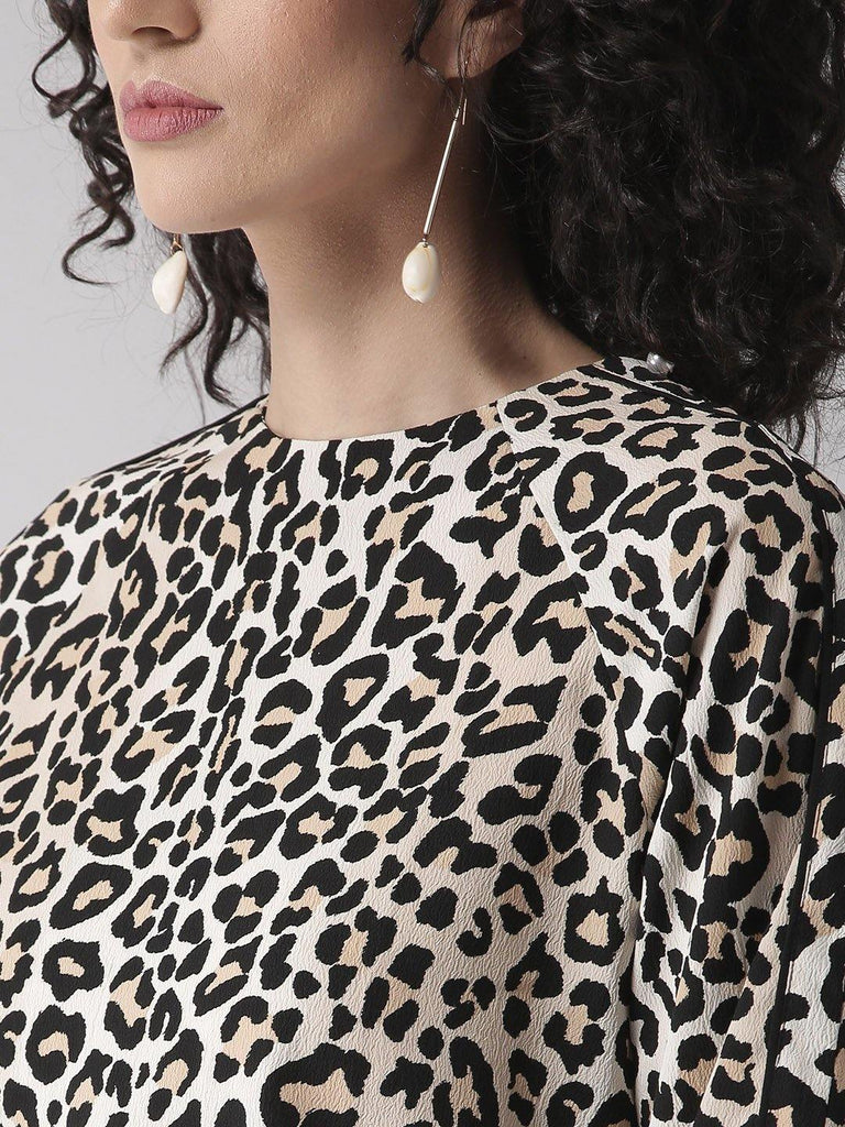 Women Beige & Black Animal Print Top-Tops-StyleQuotient