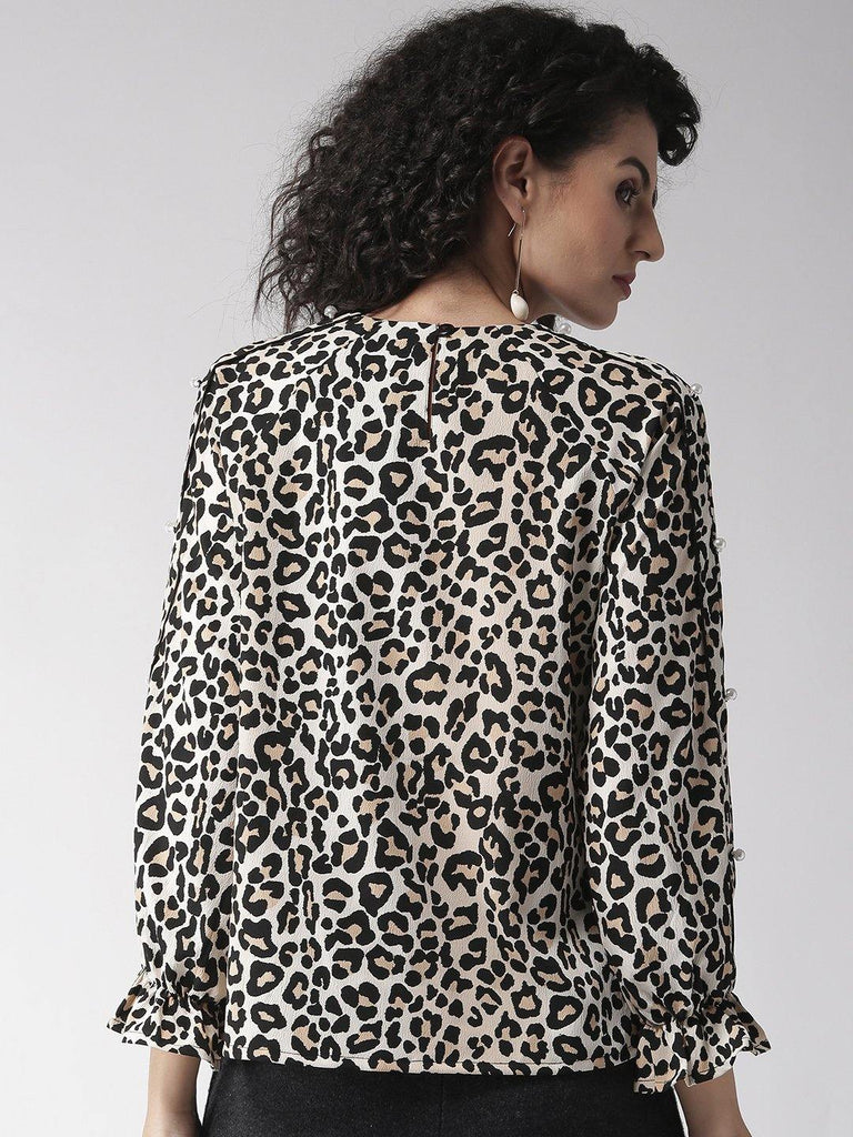 Women Beige & Black Animal Print Top-Tops-StyleQuotient