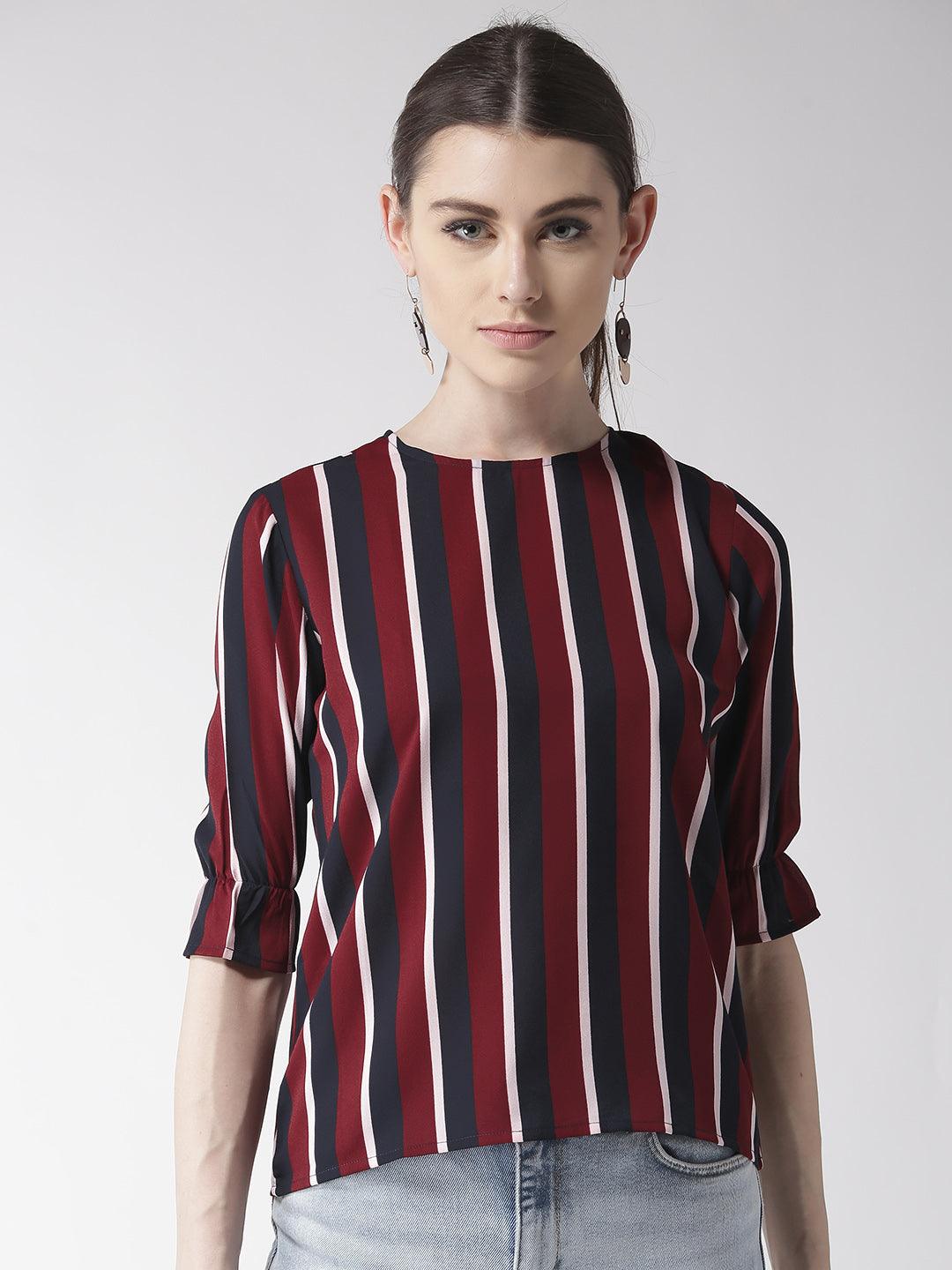 Women Grey & Black Striped Top-Tops-StyleQuotient