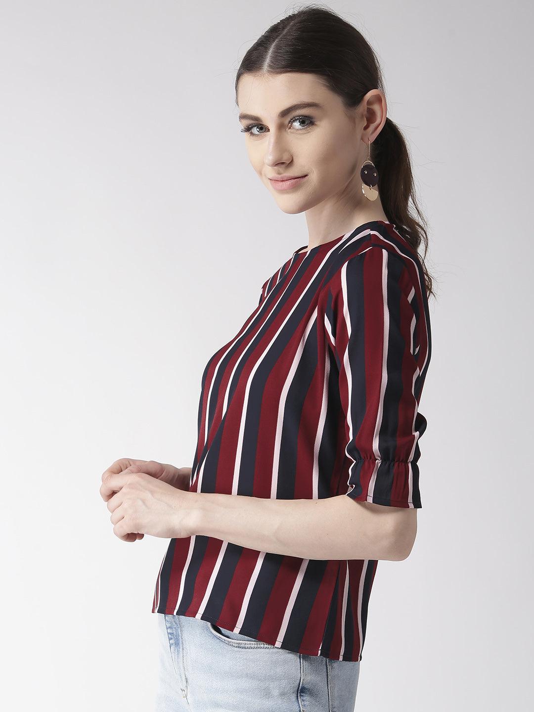 Women Grey & Black Striped Top-Tops-StyleQuotient