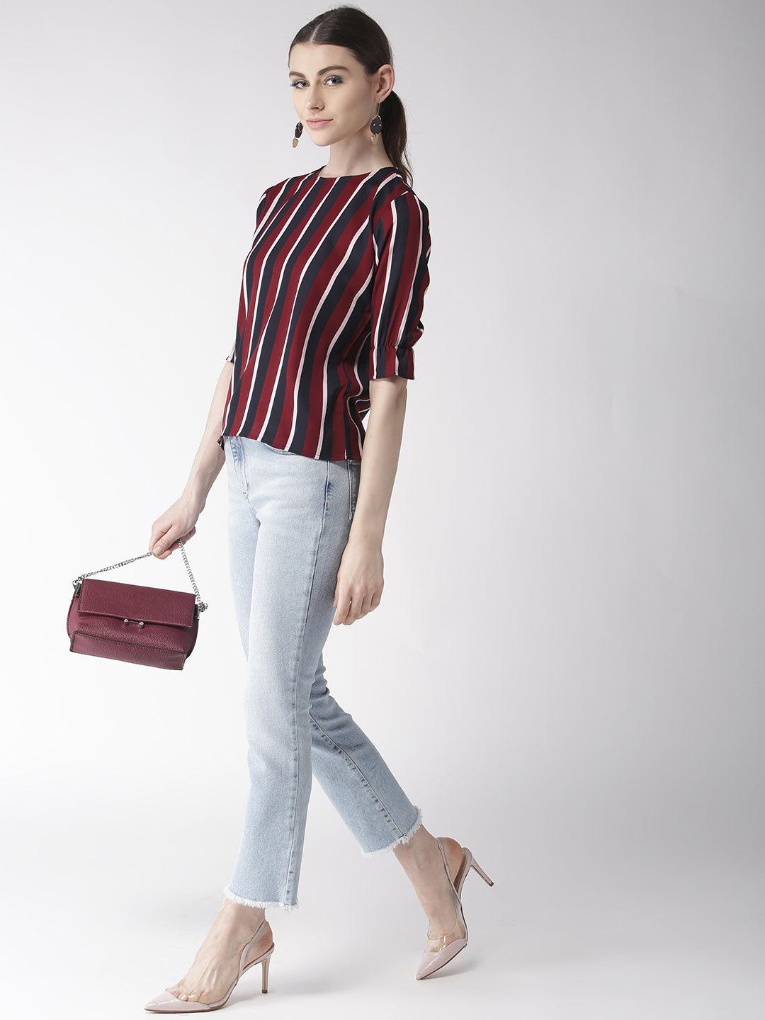 Women Grey & Black Striped Top-Tops-StyleQuotient