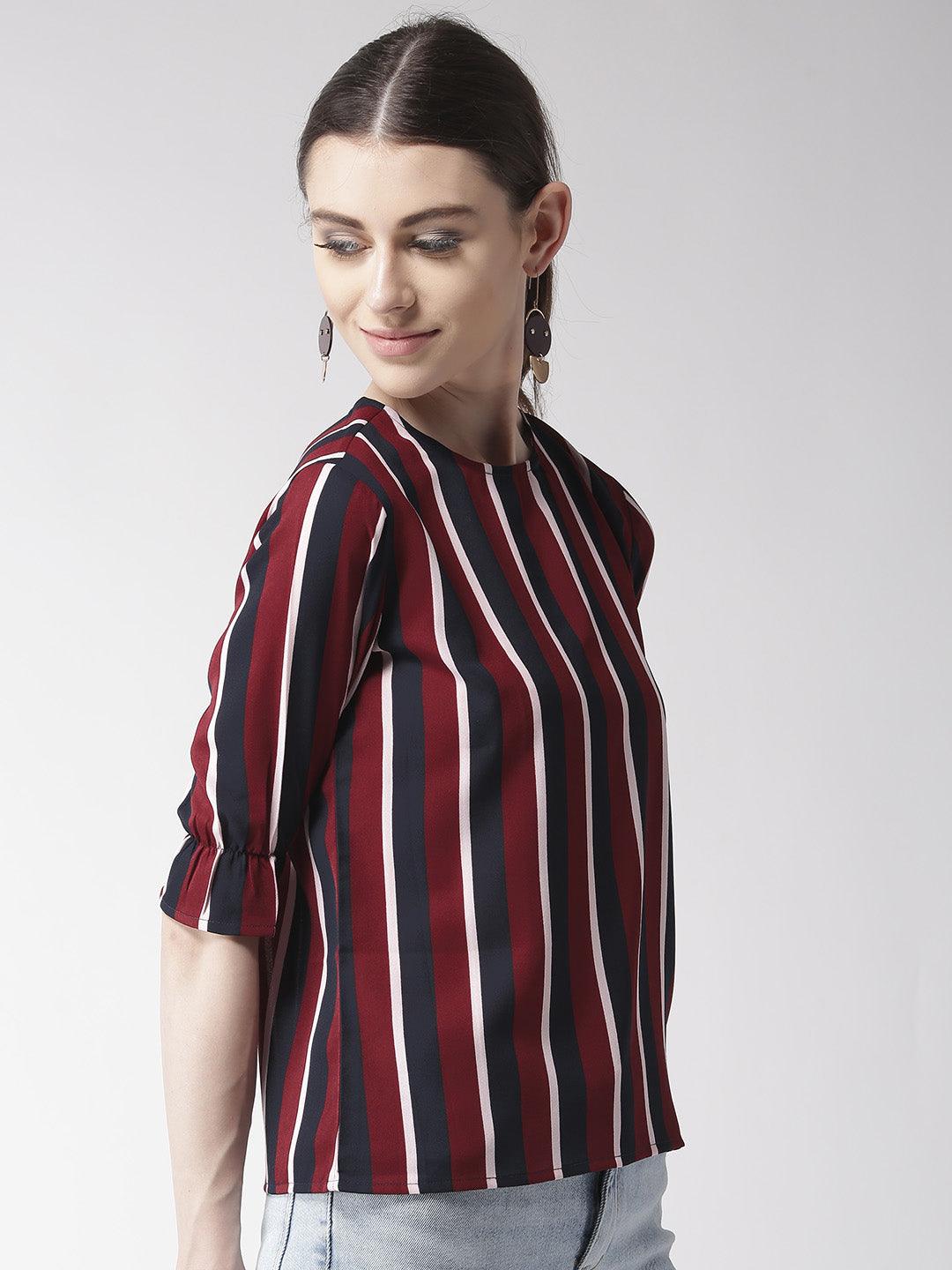 Women Grey & Black Striped Top-Tops-StyleQuotient