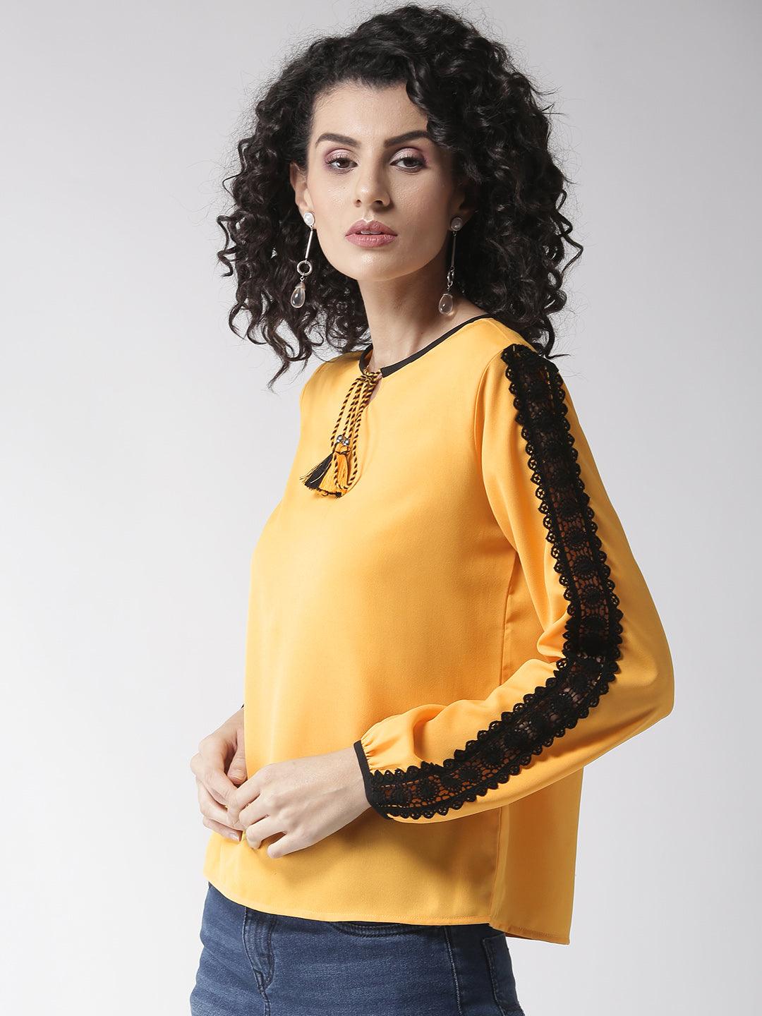 Women Yellow Solid Top-Tops-StyleQuotient