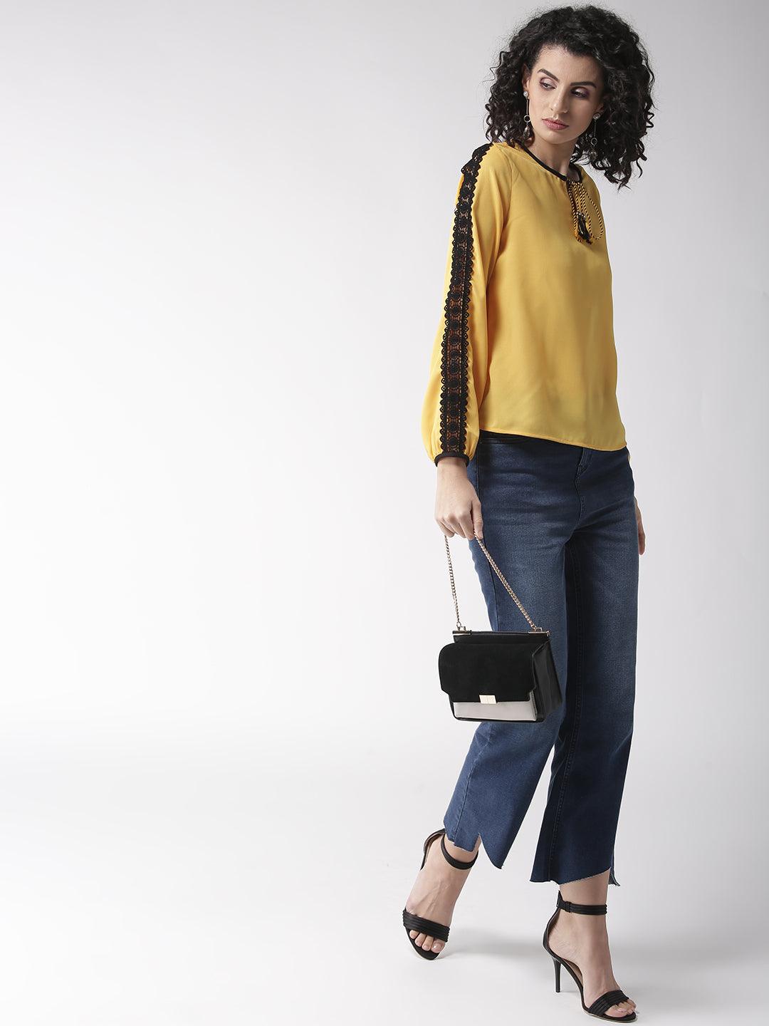 Women Yellow Solid Top-Tops-StyleQuotient