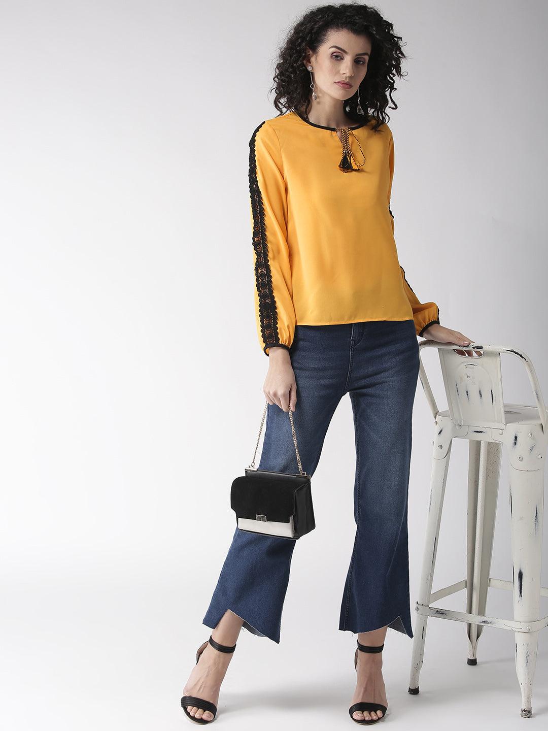 Women Yellow Solid Top-Tops-StyleQuotient