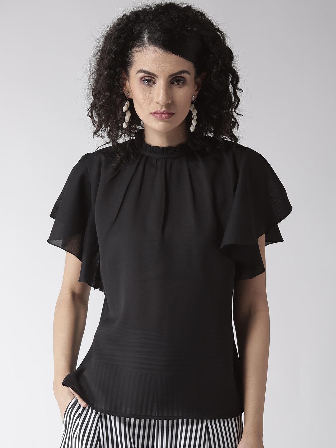 Women Black Solid Top-Tops-StyleQuotient