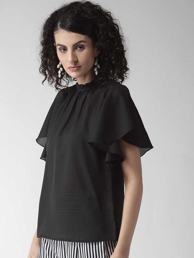 Women Black Solid Top-Tops-StyleQuotient