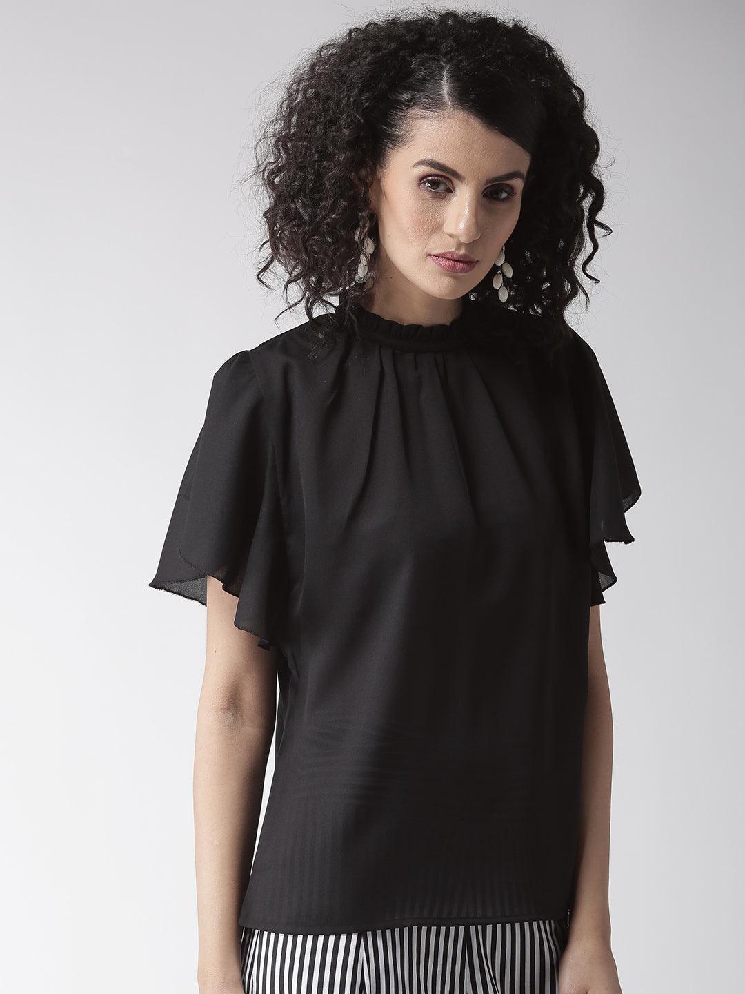 Women Black Solid Top-Tops-StyleQuotient