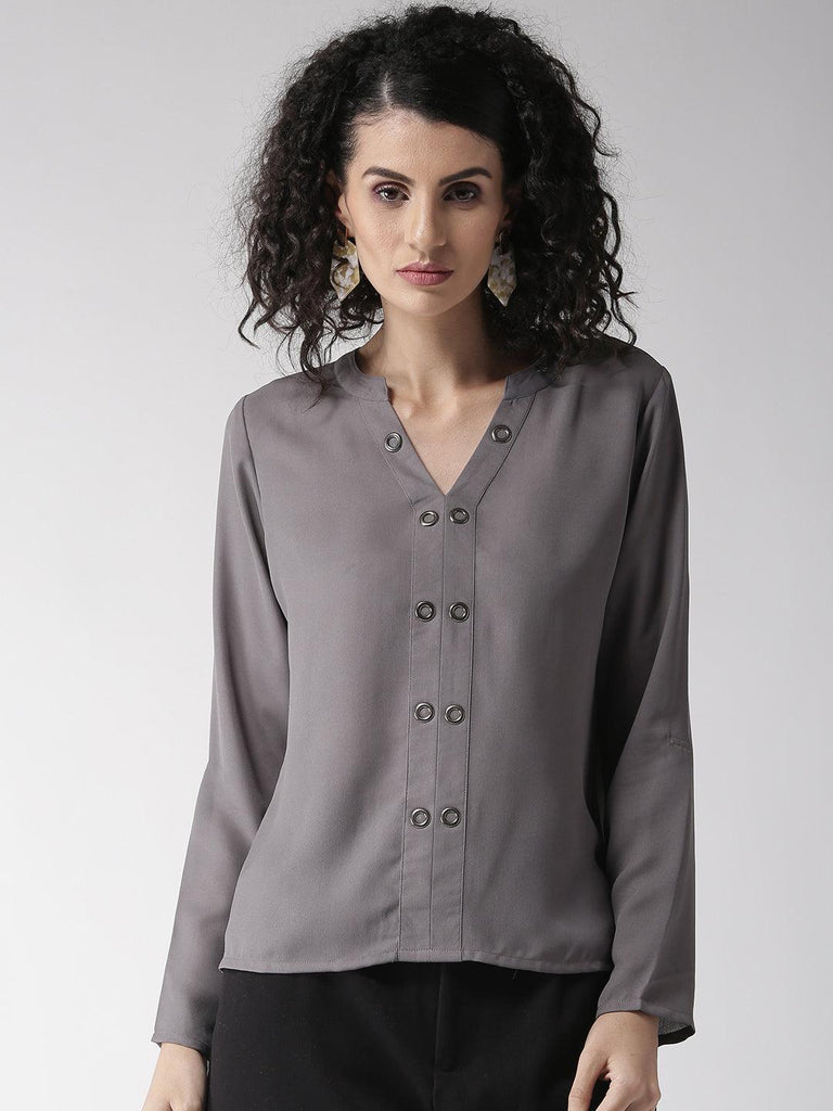 Women Grey Solid Top-Tops-StyleQuotient
