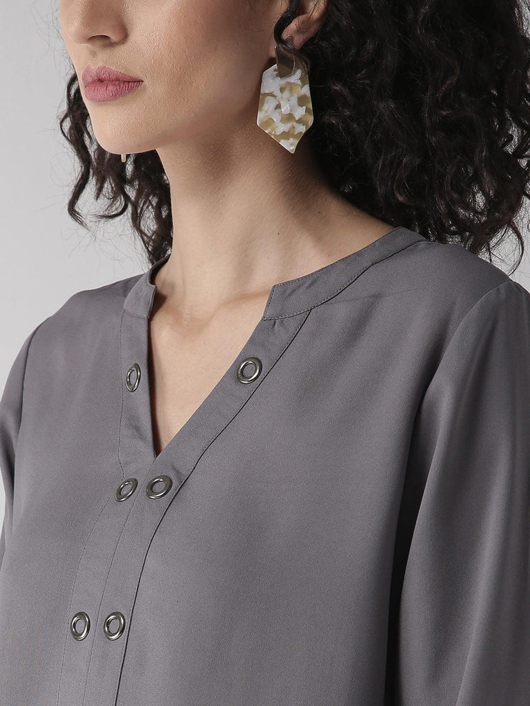 Women Grey Solid Top-Tops-StyleQuotient