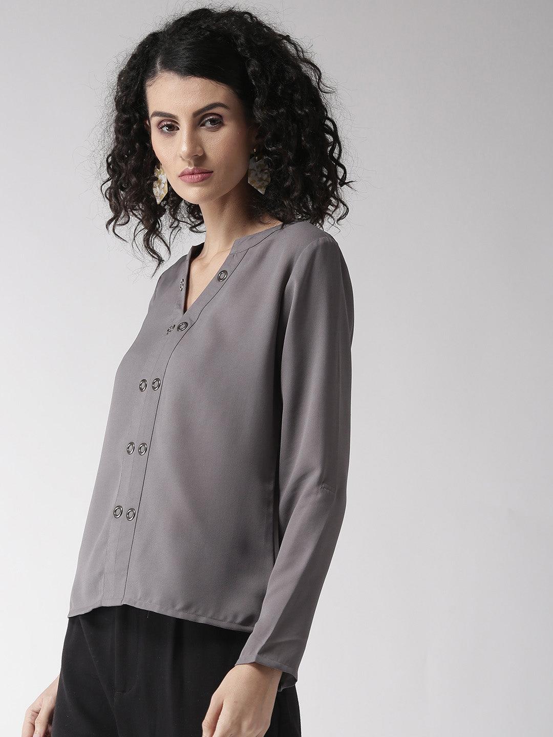 Women Grey Solid Top-Tops-StyleQuotient