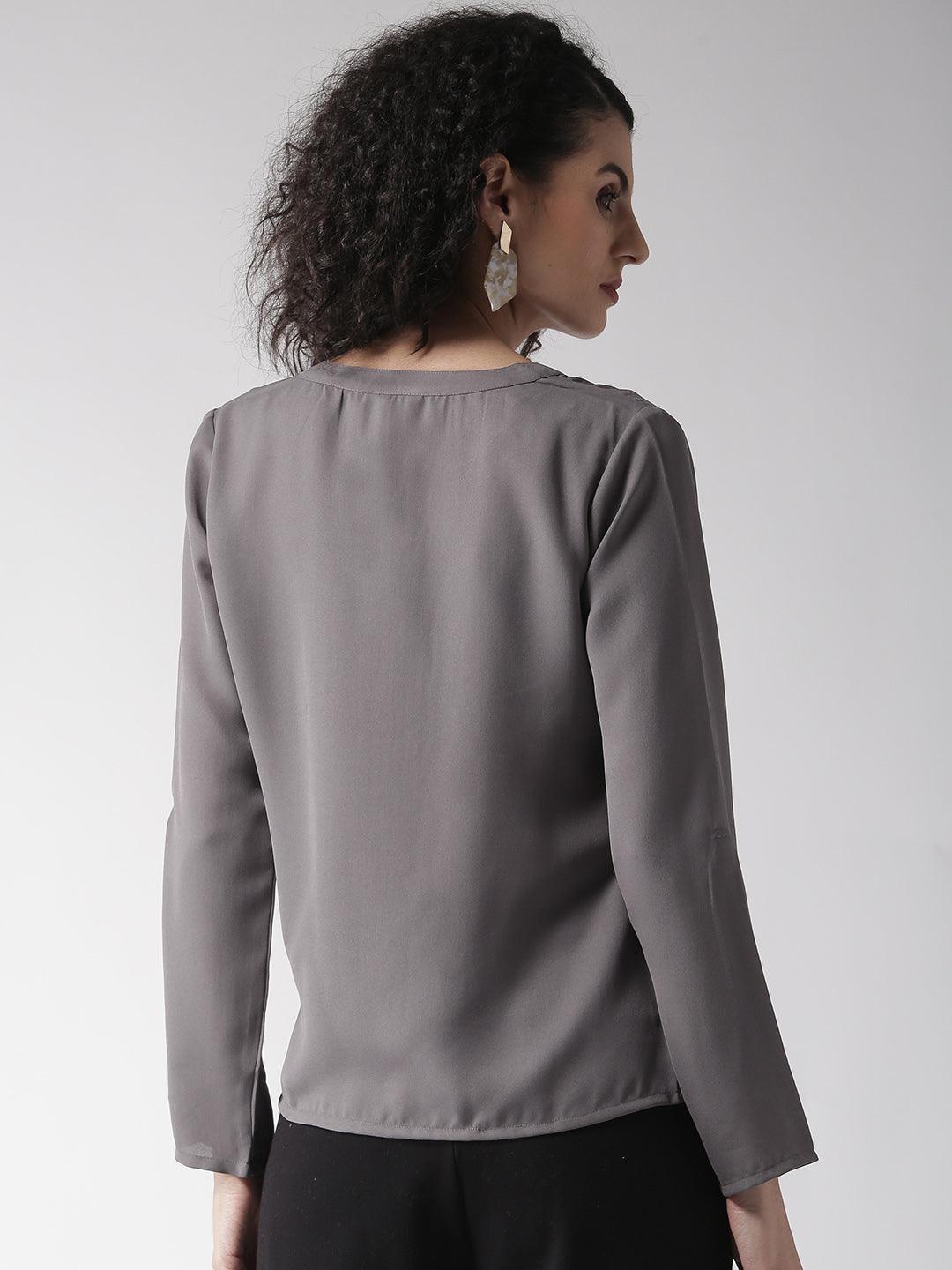 Women Grey Solid Top-Tops-StyleQuotient